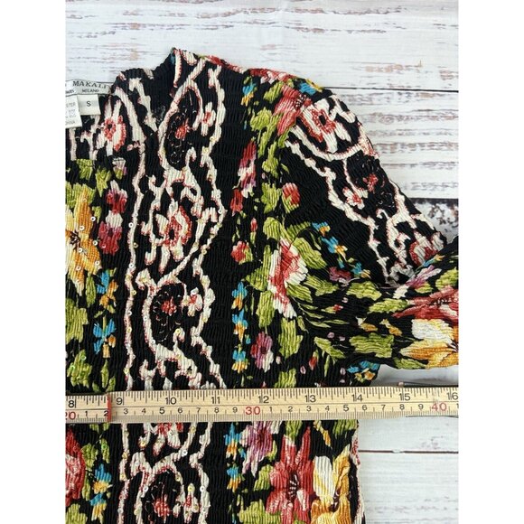 Alberto Makali Crinkle Top S Colorful Floral Sequins Long Sleeve Pullover Y2K - Picture 8 of 11